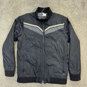 Quiksilver Bomber Jacket Mens XL Black Colorblock Chevron Full Zip Nylon Coat